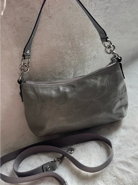 Coach Metallic Pewter Leather Shoulder Bag - Picture 3 of 5